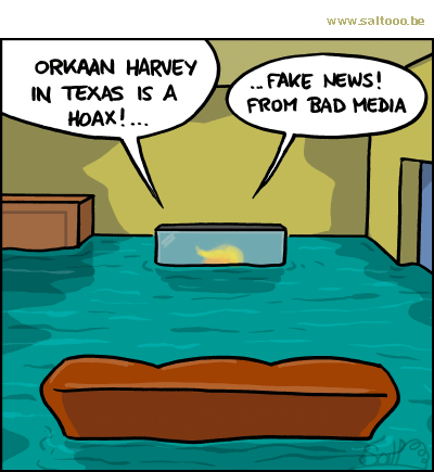 Thema van de cartoon op deze pagina: Orkaan Harvey breekt alle schaderecords in Amerika, klik op de cartoon om naar de volgende te gaan