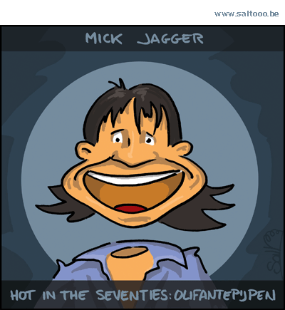 Thema van de cartoon op deze pagina: Mick Jagger van de rollingstones was hot in de seventies, klik op de cartoon om naar de volgende te gaan