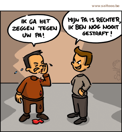 Thema van de cartoon op deze pagina: Justitie, klein of groot is in Belgie vaak niet afdoende, klik op de cartoon om naar de volgende te gaan